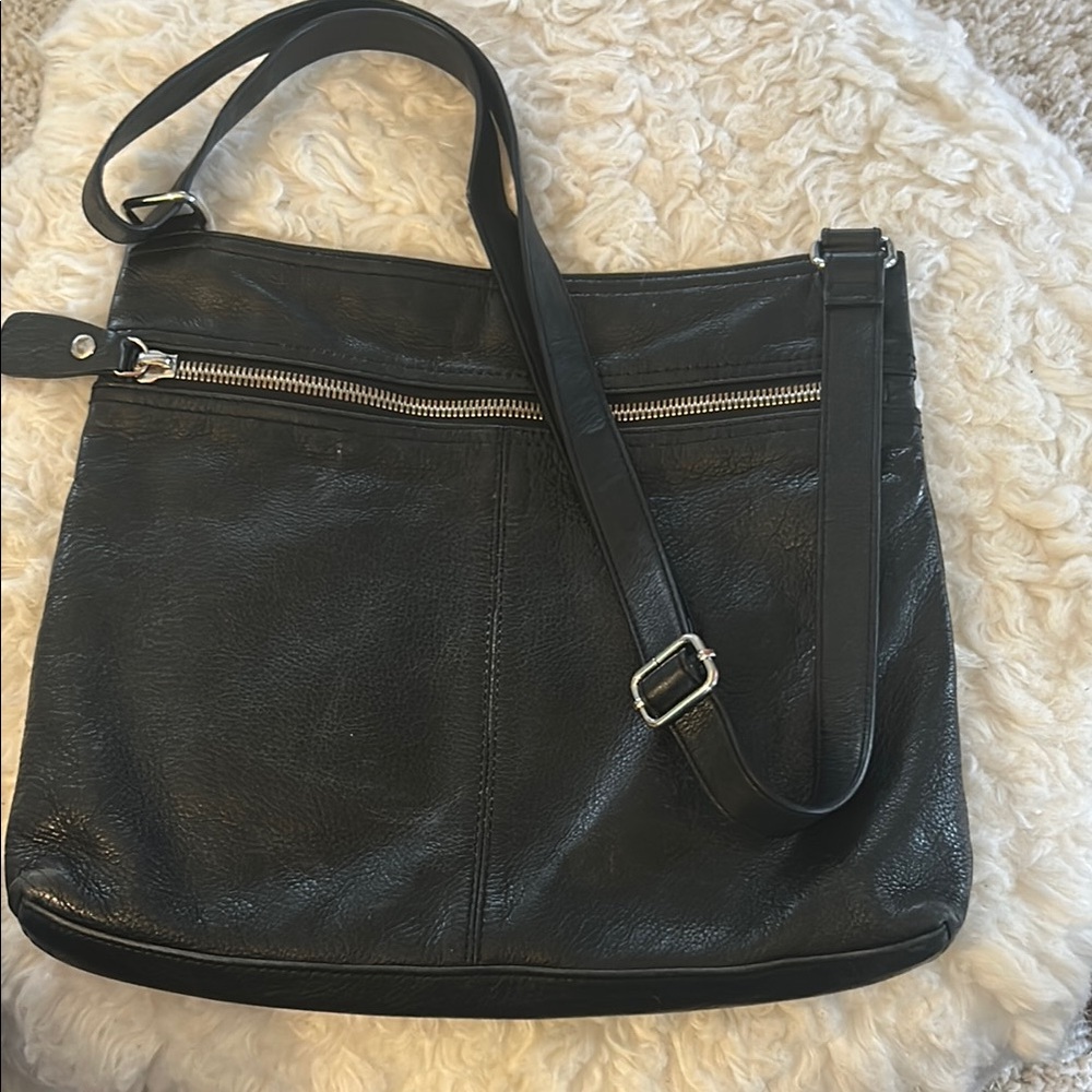 Margot Black pebble leather crossbody bag